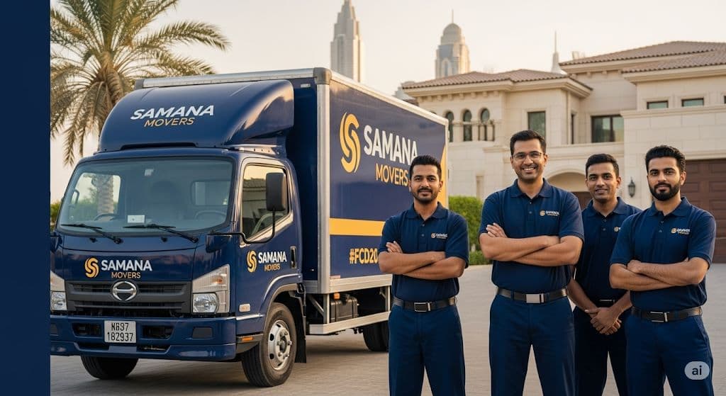 Samana Movers team outside Dubai villa