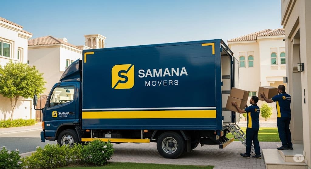 Samana Movers Truck Parked on Street in Sharjah